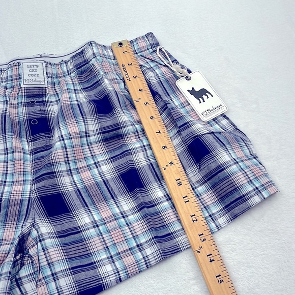 NWT PJ Salvage XL 100% Cotton Blue Pink Plaid Boxer Short Pajama - Picture 2 of 11